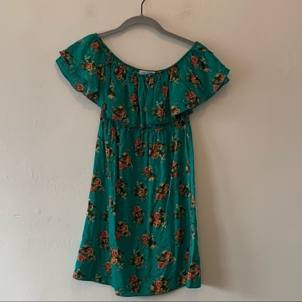 Velvet Torch Off Shoulder Ruffle Floral Mini Dress